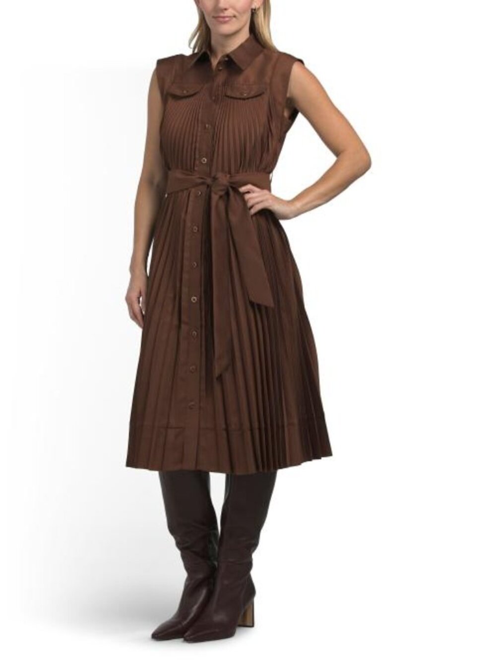 MILLY Johanna Pleated Twill Midi Dress